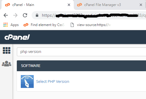 Search PHP version in Go dady Cpanel