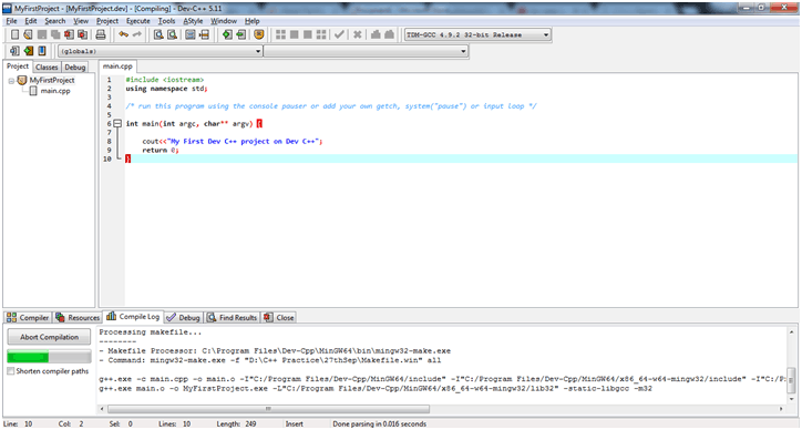 compilation in process in c++ on Dev-C++