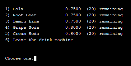 C++ program on vending machine