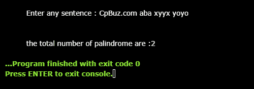 C++ program to check if palindrome words in a sentence