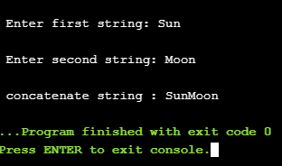 C++ program to concatenate two strings using inhertance