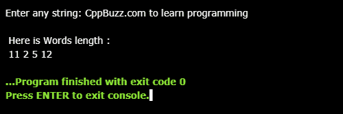 C++ program to count letters in each word of sentence