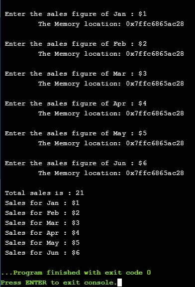C++ program to calculate sales of 6 months