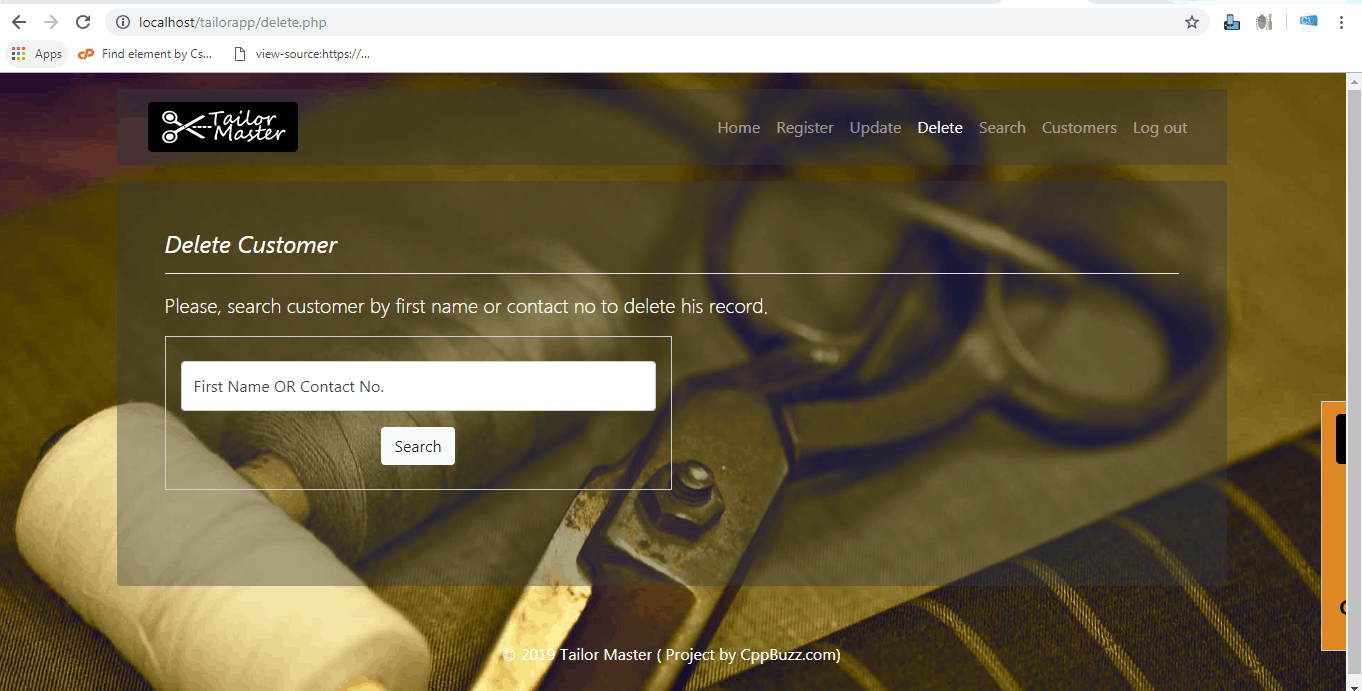 Login Page of Tailor Shop Management in PHP