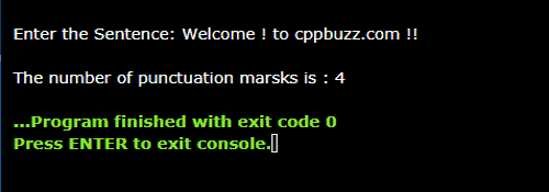 C++ program to count the number of punctuation marks in the sentence 