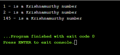 c++ program on krishnamurthy number between 1 and 1000