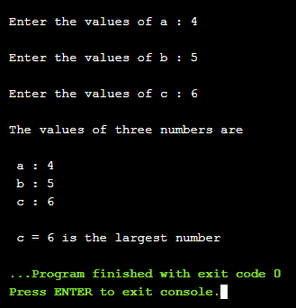 C program to find largest among three numbers