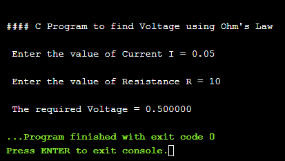 C program to find voltage using ohm's law
