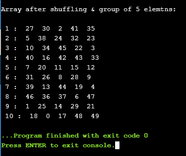 C program to shuffle integer array