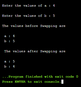 C program to swap two integer values