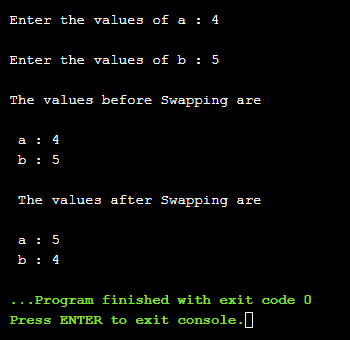 C program to swap two integer values wihout using third variable