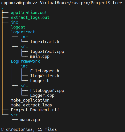 Folder structure of C++ project on logger framework