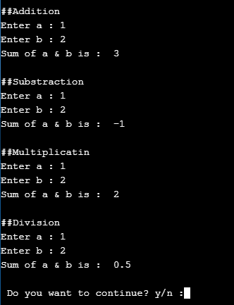 python program on addition, substration, divistion, multiplication